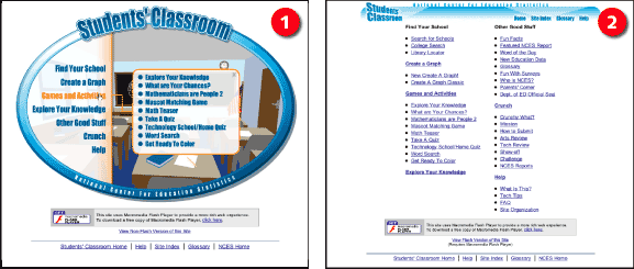 Figure 13.5: National Center for Education Statistics - Students’ Classroom screenshot: standard and without Flash