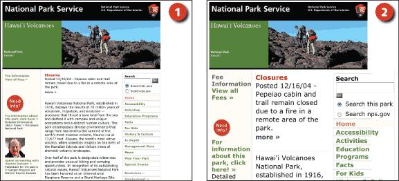Figure 3: National Park Service screenshot: standard and with enlarged text