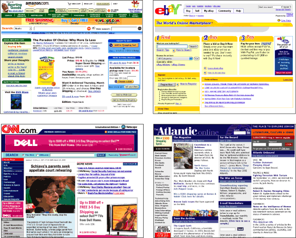 Figure 6.2: Amazon, eBay, CNN, and Atlantic Online screenshots